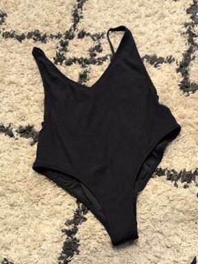 Topshop Black V-Neck One-Piece Swimsuit